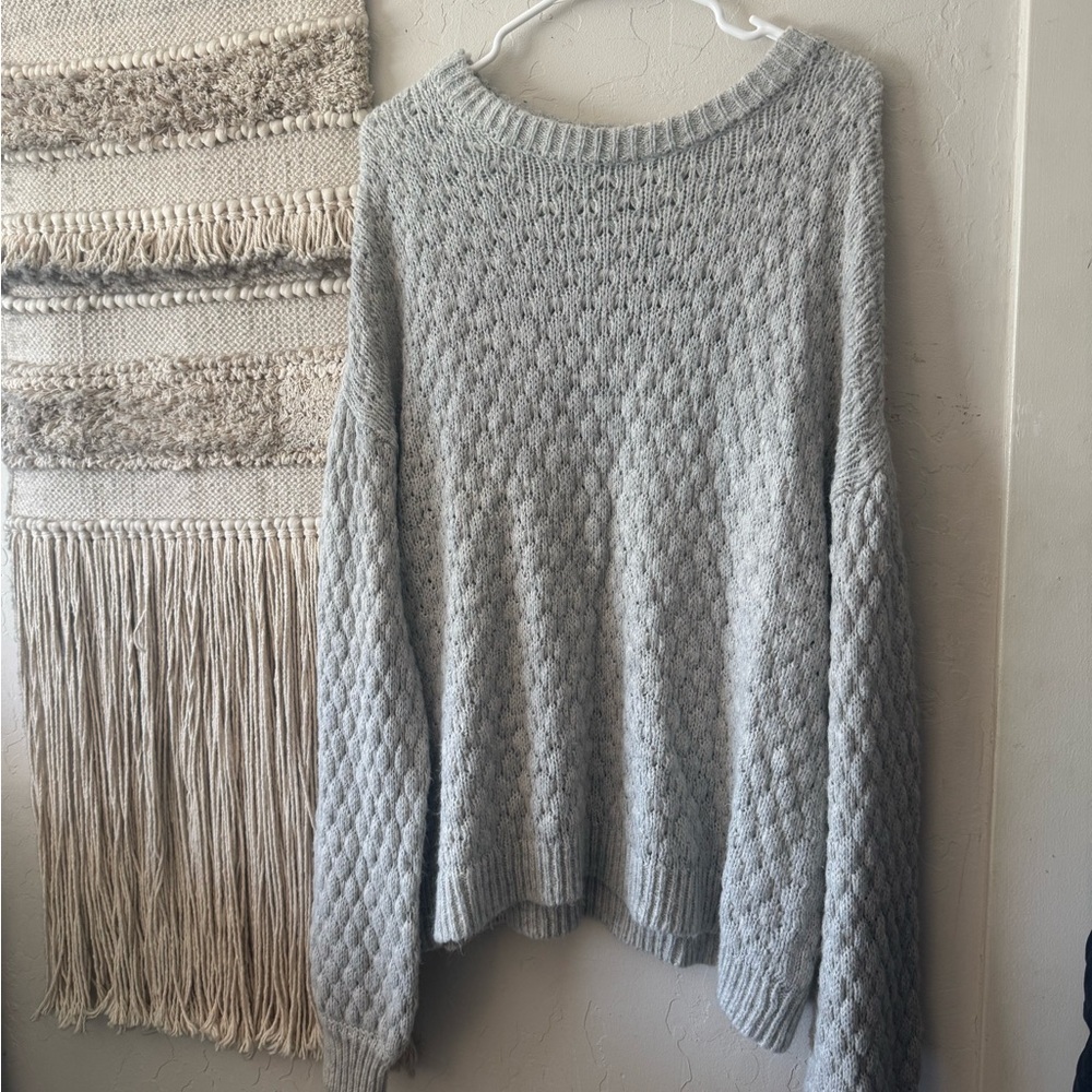 a new day Gray Crew Neck Sweater with Textured Knit and Relaxed Fit